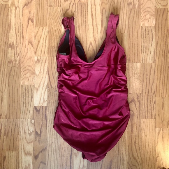 Red One Piece Swimsuit with Plunging Neckline - Picture 2 of 10